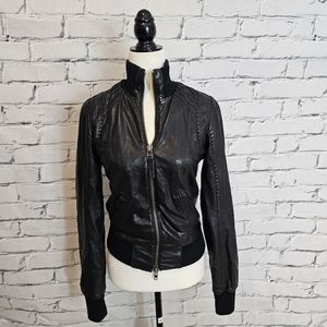 Mackage For Aritzia Black Leather Bomber Jacket